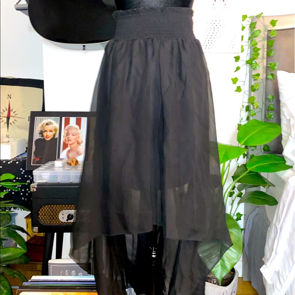 Poetry Two Layer Sheer Hi Low Skirt - black